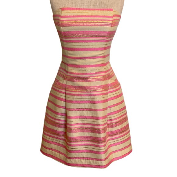 Lily Pulitzer Pink & Gold Metallic Strapless Dress Size 4